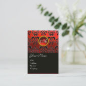 RODE RUBY BLACK DAMASK MONOGRAM, VISITEKAARTJE (Staand voorkant)