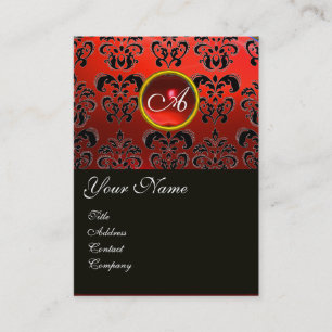 RODE RUBY BLACK DAMASK MONOGRAM, VISITEKAARTJE