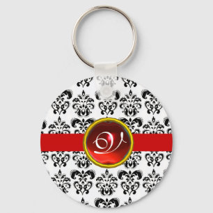 RODE RUBY DAMASK MONOGRAM, SLEUTELHANGER