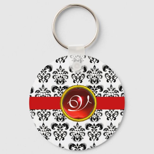 RODE RUBY DAMASK MONOGRAM, SLEUTELHANGER (Voorkant)