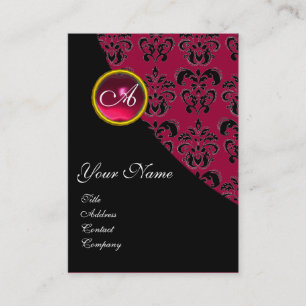 RODE RUBY DAMAST MONOGRAM fuchsia roze Visitekaartje