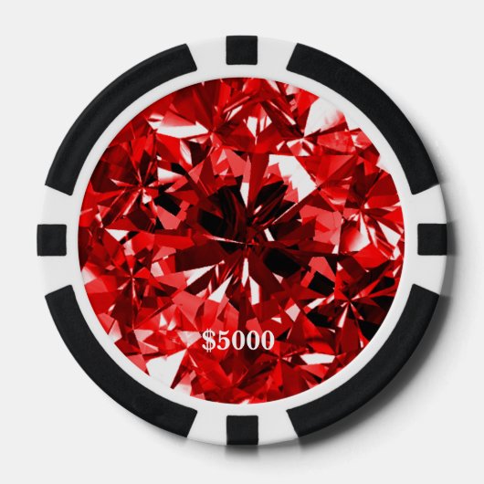 Rode Ruby Gem Stone Clay Poker Chip Plain Edge (Voorkant)