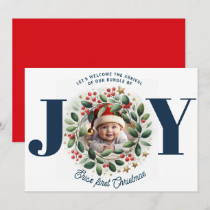 Rode rug Waterverf Mistletoe krans Bundle of JOY Feestdagenkaart