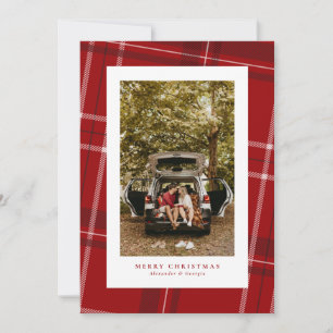 Rode ruit klassieke kerstfoto kaart