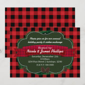 Rode ruiten en dennenappels Rustieke uitnodigingen (Voorkant / Achterkant)