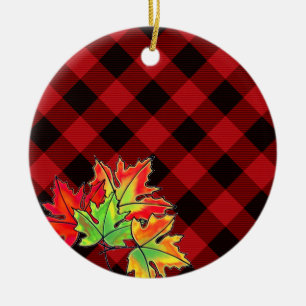 Rode ruiten herfst esdoornbladeren klassieke count keramisch ornament