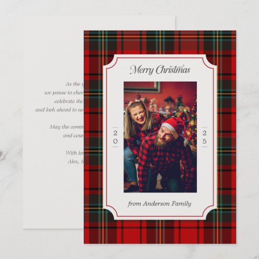 Rode ruiten Kerstmis Feestdagenkaart (Voorkant / Achterkant)