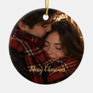 Rode ruiten paar foto kerstkaart keramisch ornament