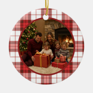 Rode ruitjespatroon Kerstmis familie Keramisch Ornament