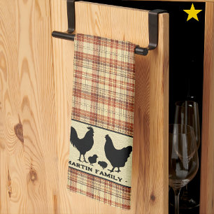 Rode Rustic Boerderij Plaid Kippen Familie Naam Theedoek