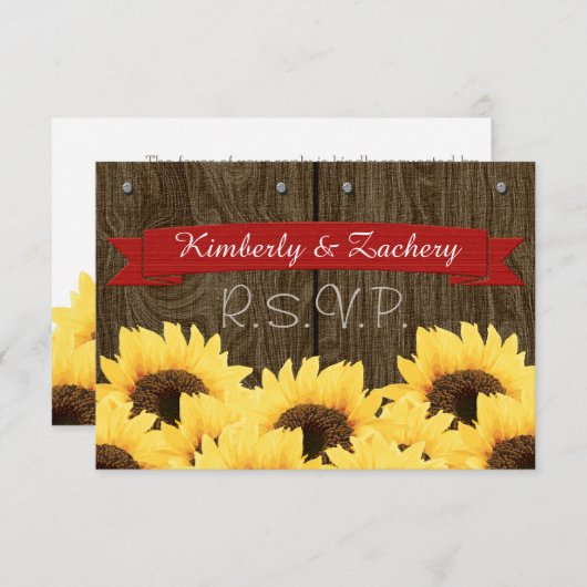 RODE RUSTIC SUNFLOWER RSVP-KAART RSVP KAARTJE (Voorkant / Achterkant)
