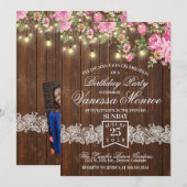 Rode Rustieke Bloemen Feest Uitnodiging (Voorkant / Achterkant)