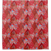 Rode, rustige, lappendeken douchegordijn (Voorkant)