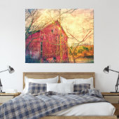 RODE RUSTISCHE AFDRUKTE BARN OP STRETCHTE CANVAS AFDRUK (Insitu (Slaapkamer))