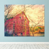 RODE RUSTISCHE AFDRUKTE BARN OP STRETCHTE CANVAS AFDRUK (Insitu (Houten vloer))