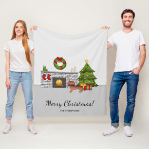 Rode Sable Gladharige Dachshund in Kerstkamer Fleece Deken