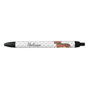 Rode Sable Kortharige Dachshond Cartoonhond & Naam Zwarte Inkt Pen