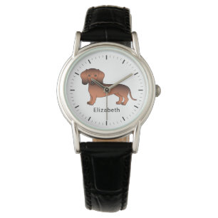 Rode Sable Kortharige Dachshund Cartoon Hond & Naa Horloge