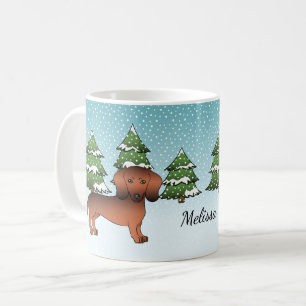 Rode Sable Kortharige Dachshund In Een Winterbos Koffiemok
