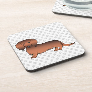 Rode Sable Lange Haren Dachshund Cartoon Hond & Po Bier Onderzetter