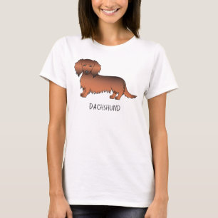 Rode Sable Lange Haren Dachshund Cartoon Hond & Te T-shirt