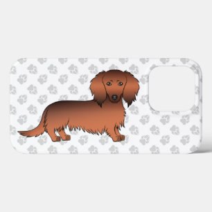 Rode Sable Langharige Dachshund Cartoon Hond & Poo iPhone 13 Pro Hoesje