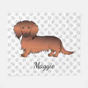 Rode Sable Langharige Dachshund Cartoonhond & Naam Fleece Deken