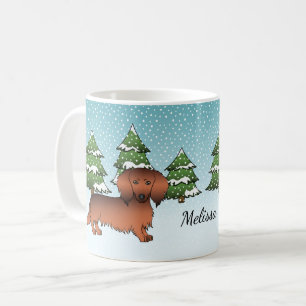 Rode Sable Langharige Dachshund Hond - Winterbos Koffiemok