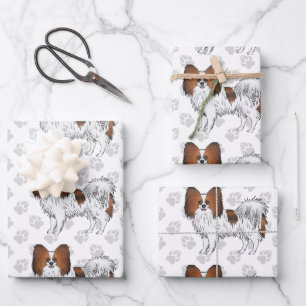 Rode Sable Papillon Cartoon Honden Met Pootafdrukk Inpakpapier Vel