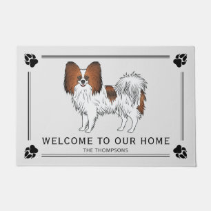 Rode Sable Papillon Cute Hond Met Aangepaste Tekst Deurmat