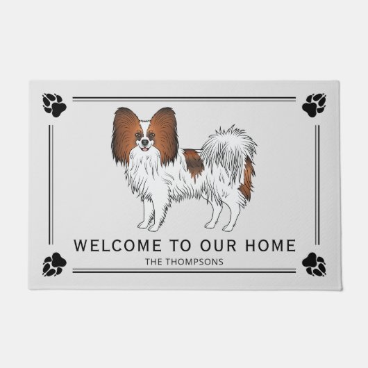 Rode Sable Papillon Cute Hond Met Aangepaste Tekst Deurmat (Voorkant)