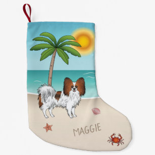 Rode Sable Papillon Hond Op Een Tropisch Zomerstra Kleine Kerstsok