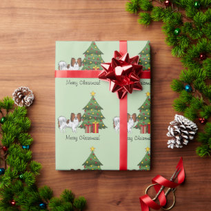 Rode Sable Papillon Mooie Hond Bij Een Kerstboom Cadeaupapier