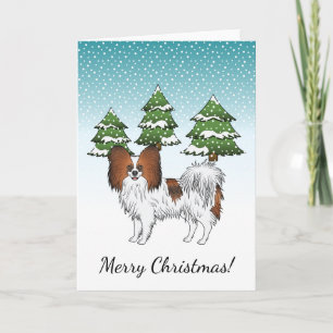 Rode Sable Papillon Mooie Hond In Een Winterbos Kaart