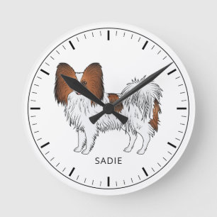 Rode Sable Papillon Toy Spaniel Hond En Aangepaste Ronde Klok