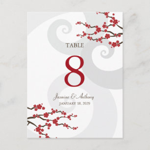 Rode Sakura Cherry Blossoms Swirls Trouwtafel Nu Briefkaart