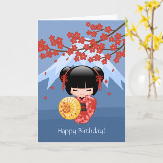 Rode Sakura Kokeshi Doll, Schattigee Geisha Verjaa Kaart