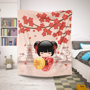 Rode Sakura Kokeshi Pop Beige Geisha Meisje Sherpa Deken