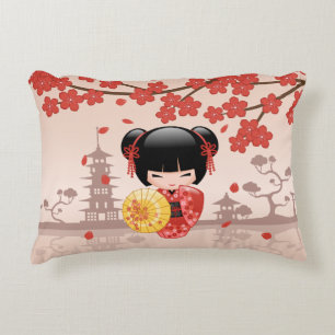 Rode Sakura Kokeshi Pop - Japanse Geisha Accent Kussen
