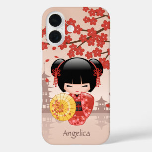 Rode Sakura Kokeshi-pop - Japanse Geisha iPhone 16 Hoesje