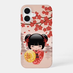 Rode Sakura Kokeshi-pop - Japanse Geisha iPhone 16 Hoesje