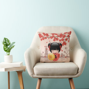 Rode Sakura Kokeshi Pop - Japanse Geisha Kussen