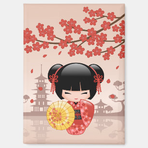 Rode Sakura Kokeshi-pop - Japanse Geisha Magneet