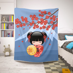 Rode Sakura Kokeshi-pop - Schattig Geisha-meisje Sherpa Deken