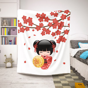 Rode Sakura Kokeshi Pop - Schattig Geisha Meisje Sherpa Deken