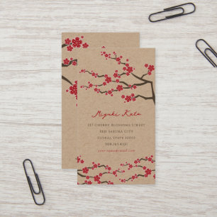 Rode Sakura Oriental Chic Zen Cherry Blossoms Kraf Visitekaartje
