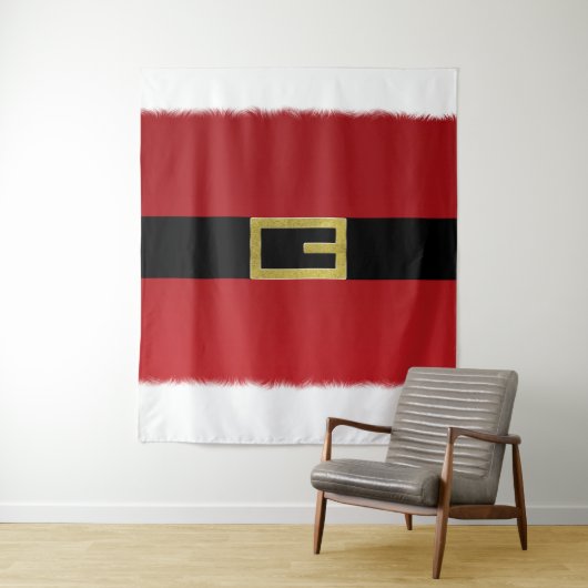 Rode Santa Claus riem & witte bont Kerstvakantie Wandkleed (In situ)