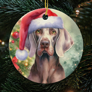 Rode Santa Hat Weimaraner Hondenkerst Keramisch Ornament