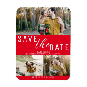 Rode Save the Date Huwelijk 3 Foto's Magneet