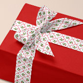 Rode Scallop Holly Branch en bessen Kerstmis Lint